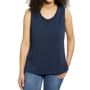 Nautica Sleeveless Tank Top T-Shirt Scoop Neck Womens Navy Seas Size Large